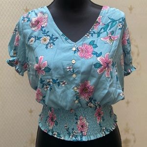 Revamped Blue Floral Blouse Size M